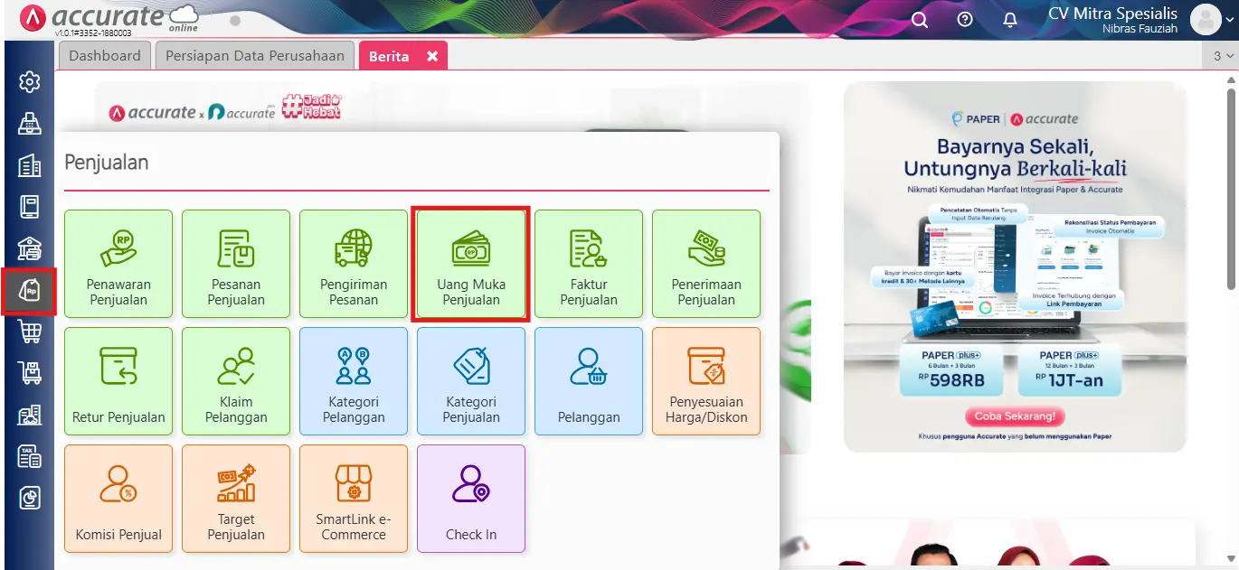 Mencatat uang muka penjualan sebagian
